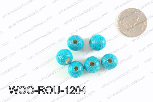 Woven Round Wood Beads Turquoise 12mm WOO-ROU-1204
