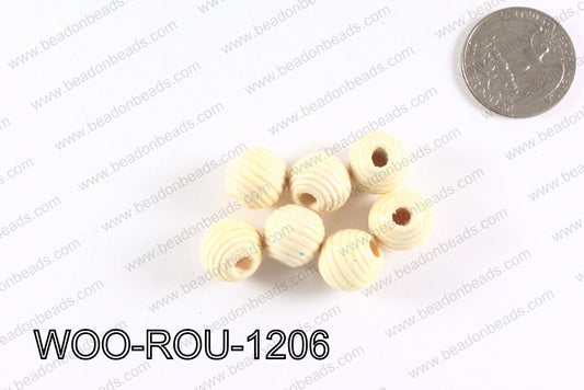 Woven Round Wood Beads Cream 12mm WOO-ROU-1206