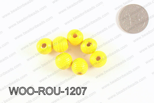 Woven Round Wood Beads Yellow 12mm WOO-ROU-1207