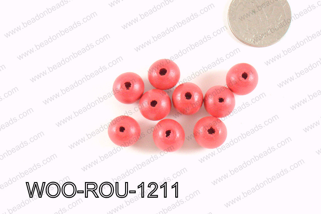 Round Wood Beads Red 12mm WOO-ROU-1211