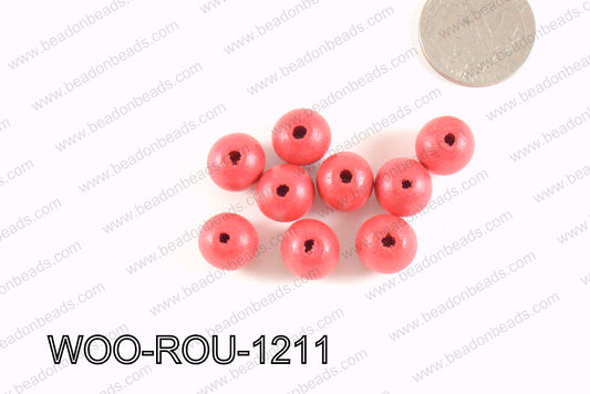 Round Wood Beads Red 12mm WOO-ROU-1211