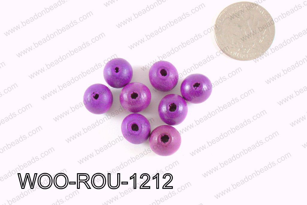 Round Wood Beads Purple 12mm WOO-ROU-1212