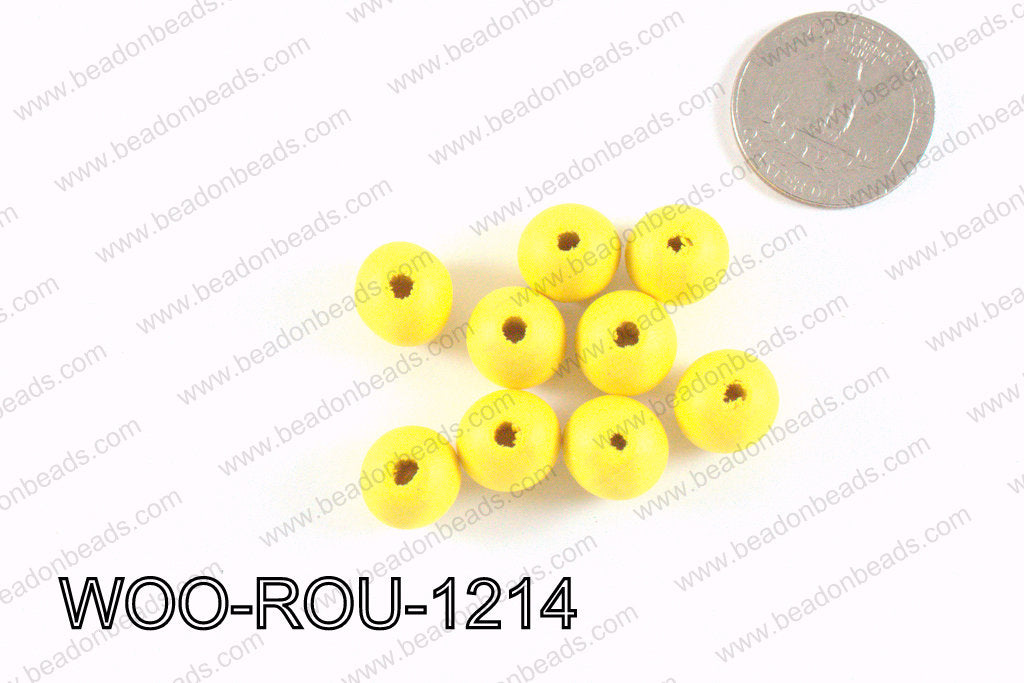 Round Wood Beads Yellow 12mm WOO-ROU-1214