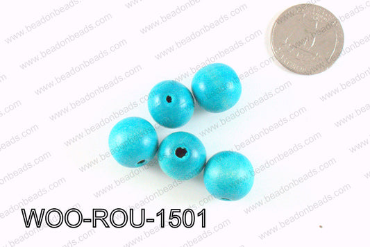 Round Wood Beads Turquoise 15mm WOO-ROU-1501