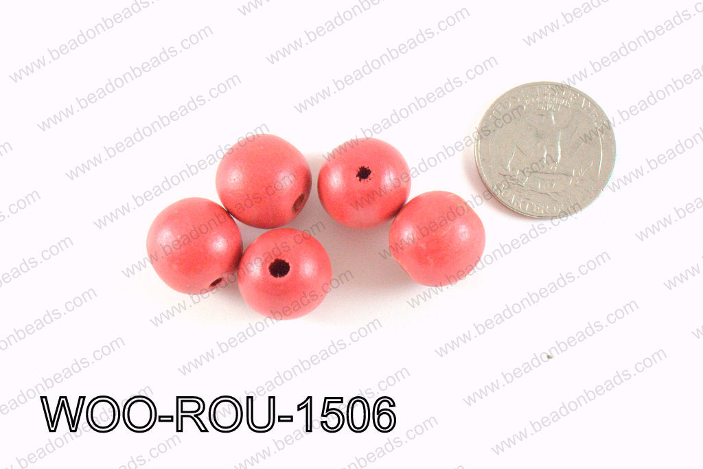 Round Wood Beads Red 15mm WOO-ROU-1506