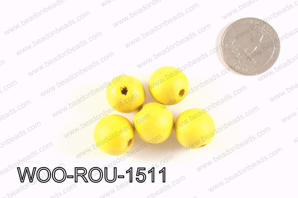 Round Wood Beads Yellow 15mm WOO-ROU-1511