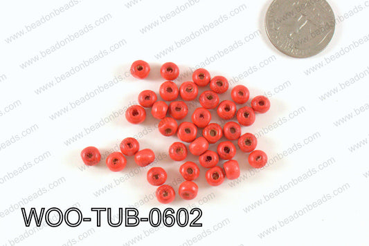 Tube Wood Beads Red 6x4mm WOO-TUB-0602