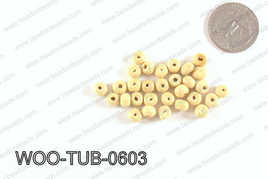 Tube Wood Beads Beige 6x4mm WOO-TUB-0603