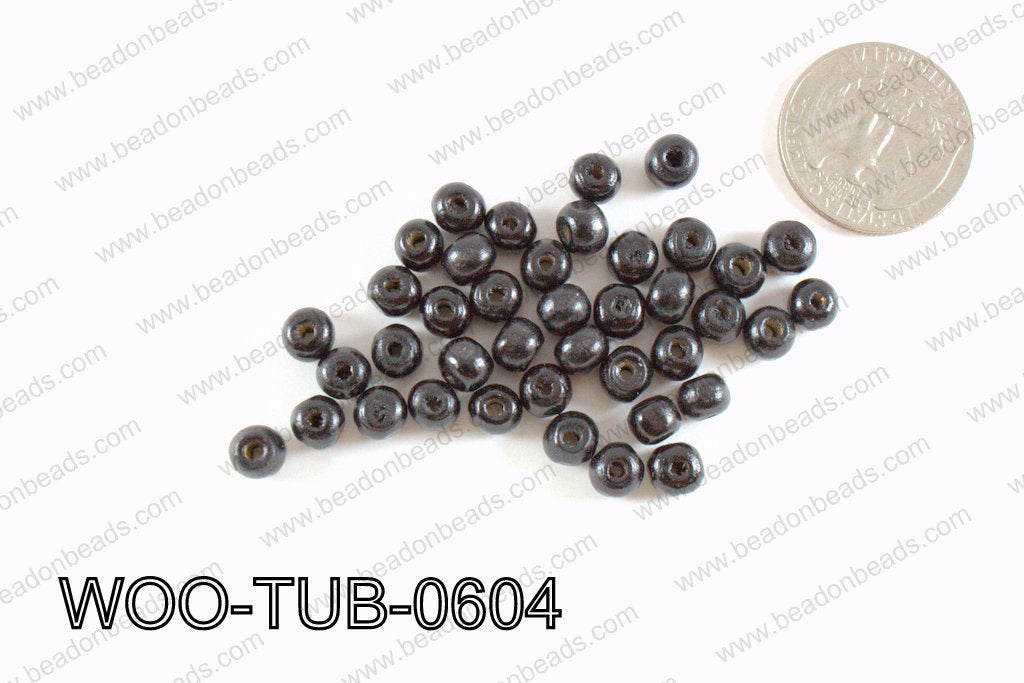 Tube Wood Beads Black 6x4mm WOO-TUB-0604
