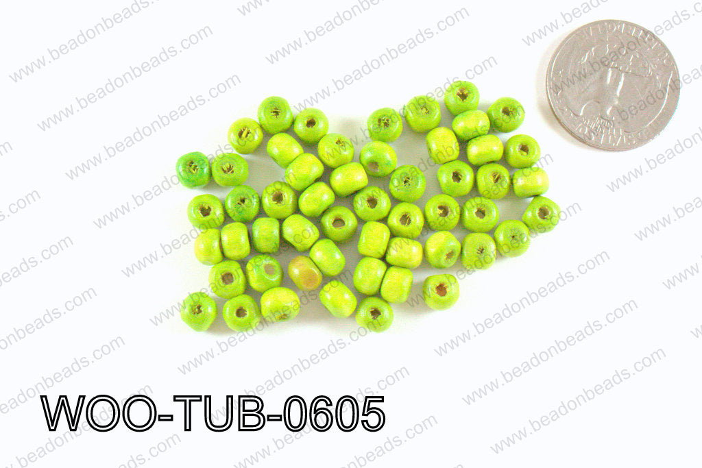 Tube Wood Beads Green 6x4mm WOO-TUB-0605