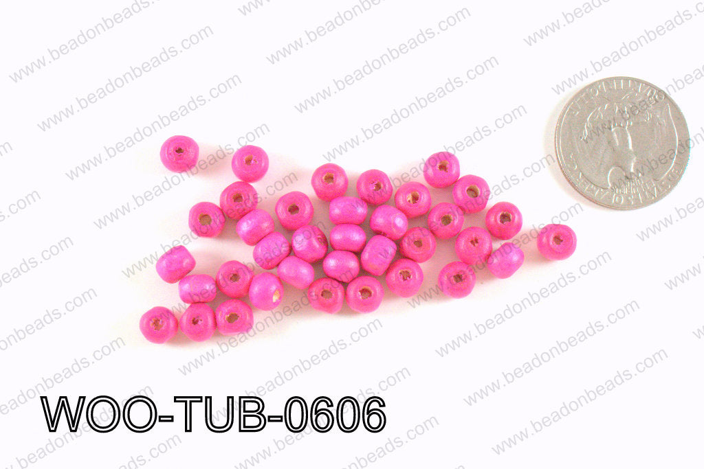 Tube Wood Beads Hot Pink 6x4mm WOO-TUB-0606