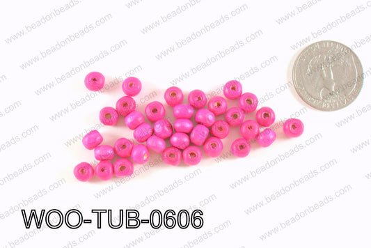 Tube Wood Beads Hot Pink 6x4mm WOO-TUB-0606