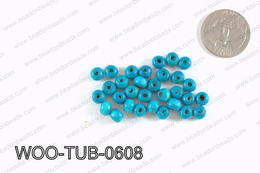 Tube Wood Beads Turquoise 6x4mm WOO-TUB-0608