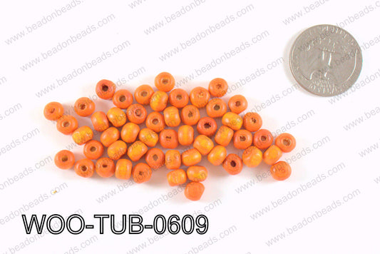 Tube Wood Beads Orange 6x4mm WOO-TUB-0609