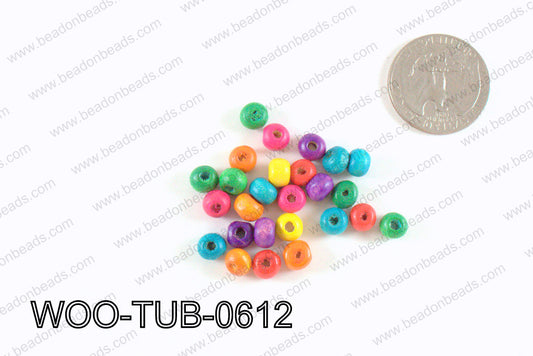Tube Wood Beads Multicolor 6x4mm WOO-TUB-0612