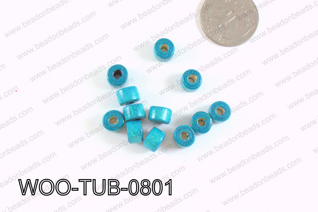 Tube Wood Beads Turquoise 6x8mm WOO-TUB-0801