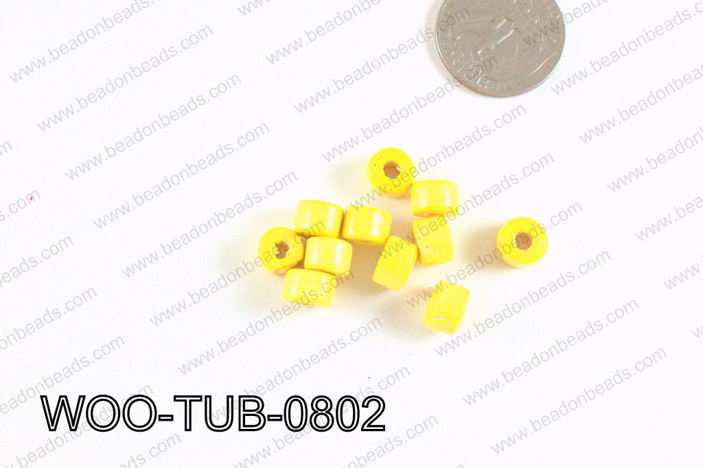 Tube Wood Beads Yellow 6x8mm WOO-TUB-0802