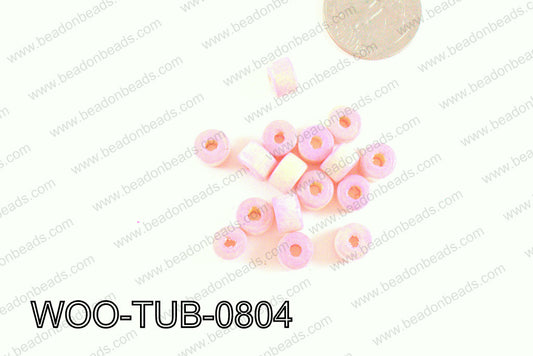 Tube Wood Beads Light Pink 6x8mm WOO-TUB-0804