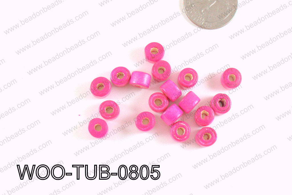 Tube Wood Beads Hot Pink 6x8mm WOO-TUB-0805