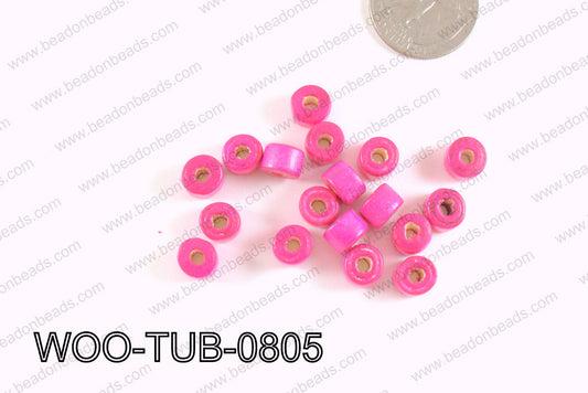 Tube Wood Beads Hot Pink 6x8mm WOO-TUB-0805
