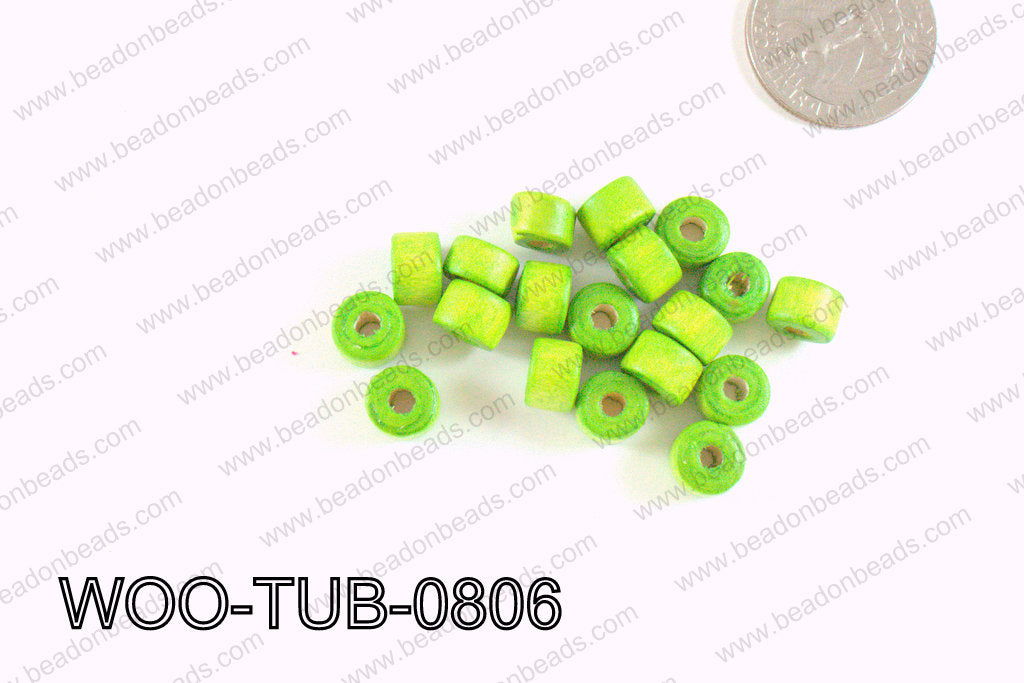 Tube Wood Beads Green 6x8mm WOO-TUB-0806