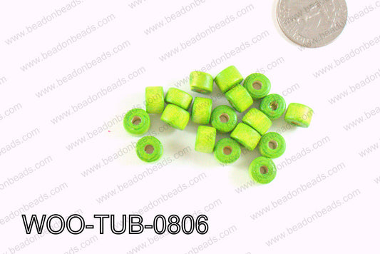 Tube Wood Beads Green 6x8mm WOO-TUB-0806