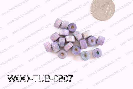 Tube Wood Beads Blue Blue 6x8mm WOO-TUB-0807