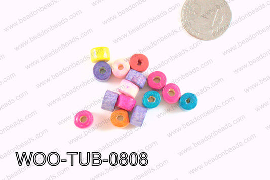 Tube Wood Beads Multicolor 6x8mm WOO-TUB-0808