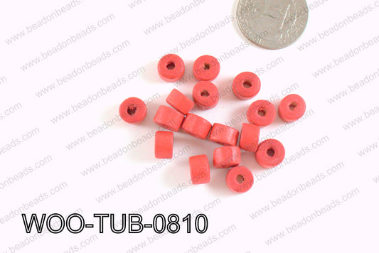 Tube Wood Beads Red 6x8mm WOO-TUB-0810
