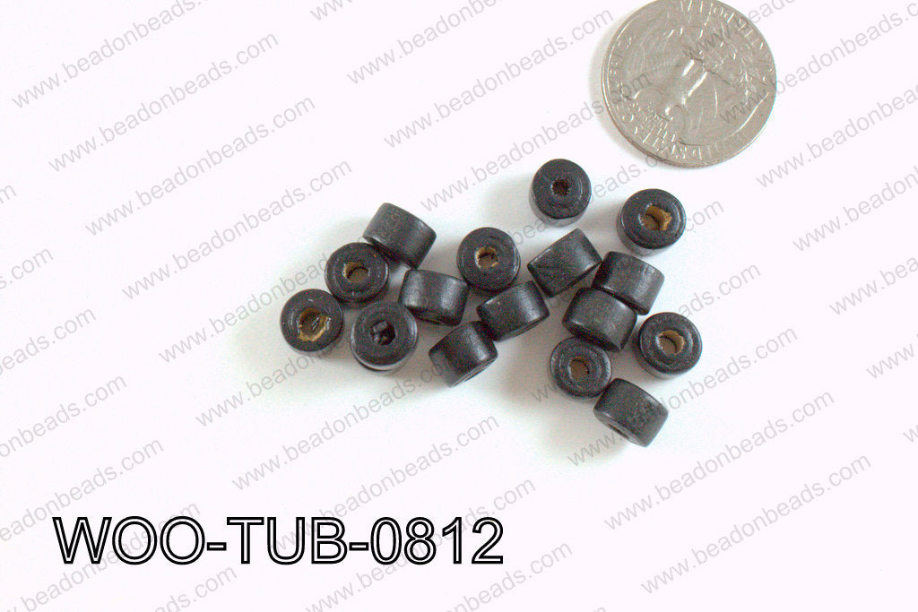 Tube Wood Beads Black 6x8mm WOO-TUB-0812