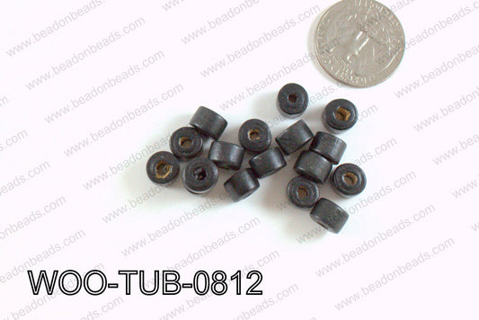 Tube Wood Beads Black 6x8mm WOO-TUB-0812