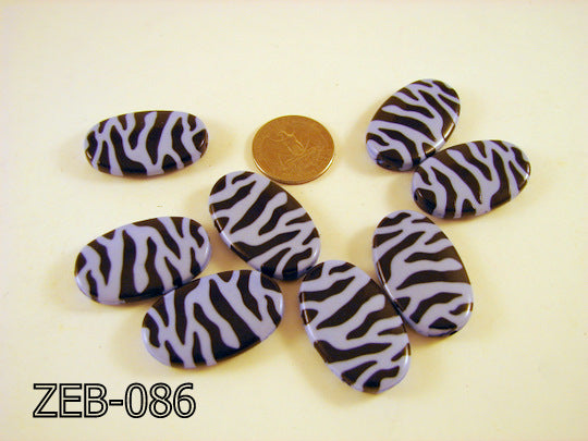 Zebra Bead Oval 22x36mm  ( Lavender Gray / Black ) ZEB-086