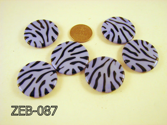 Zebra Bead Flat Coin  ( Lavender Gray / Black ) ZEB-087