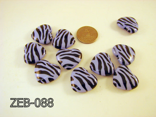 Zebra Bead Heart 32x36mm  ( Lavender Gray / Black ) ZEB-088