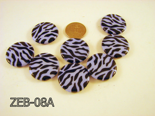 Zebra Bead Flat Coin  ( Lavender Gray / Black ) ZEB-08A