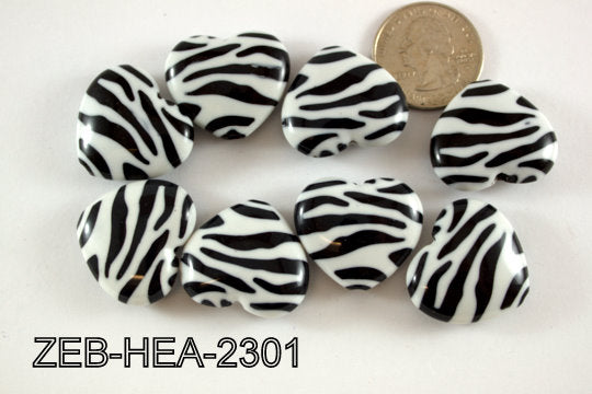 Zebra Bead Heart 23x26mm 500 Gram Bag Black/White ZEB-HEA-2301