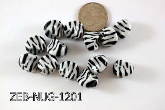 Zebra Bead Nugget 12x15mm 500 Gram Bag Black/White ZEB-NUG-1201