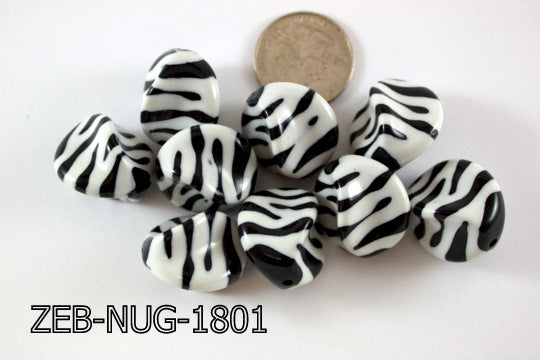 Zebra Bead Nugget 18x22mm 500 Gram Bag Black/White ZEB-NUG-1801