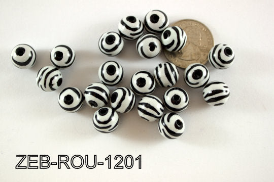 Zebra Bead Round 12mm 250 Gram Bag Black/White ZEB-ROU-1201