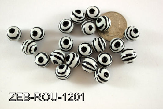 Zebra Bead Round 12mm 250 Gram Bag Black/White ZEB-ROU-1201