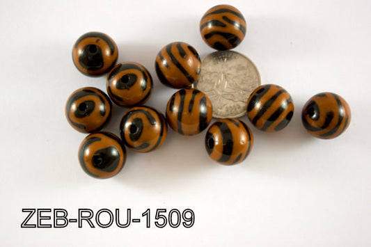 Zebra Bead Round 15mm 500 Gram Bag ZEB-ROU-1509