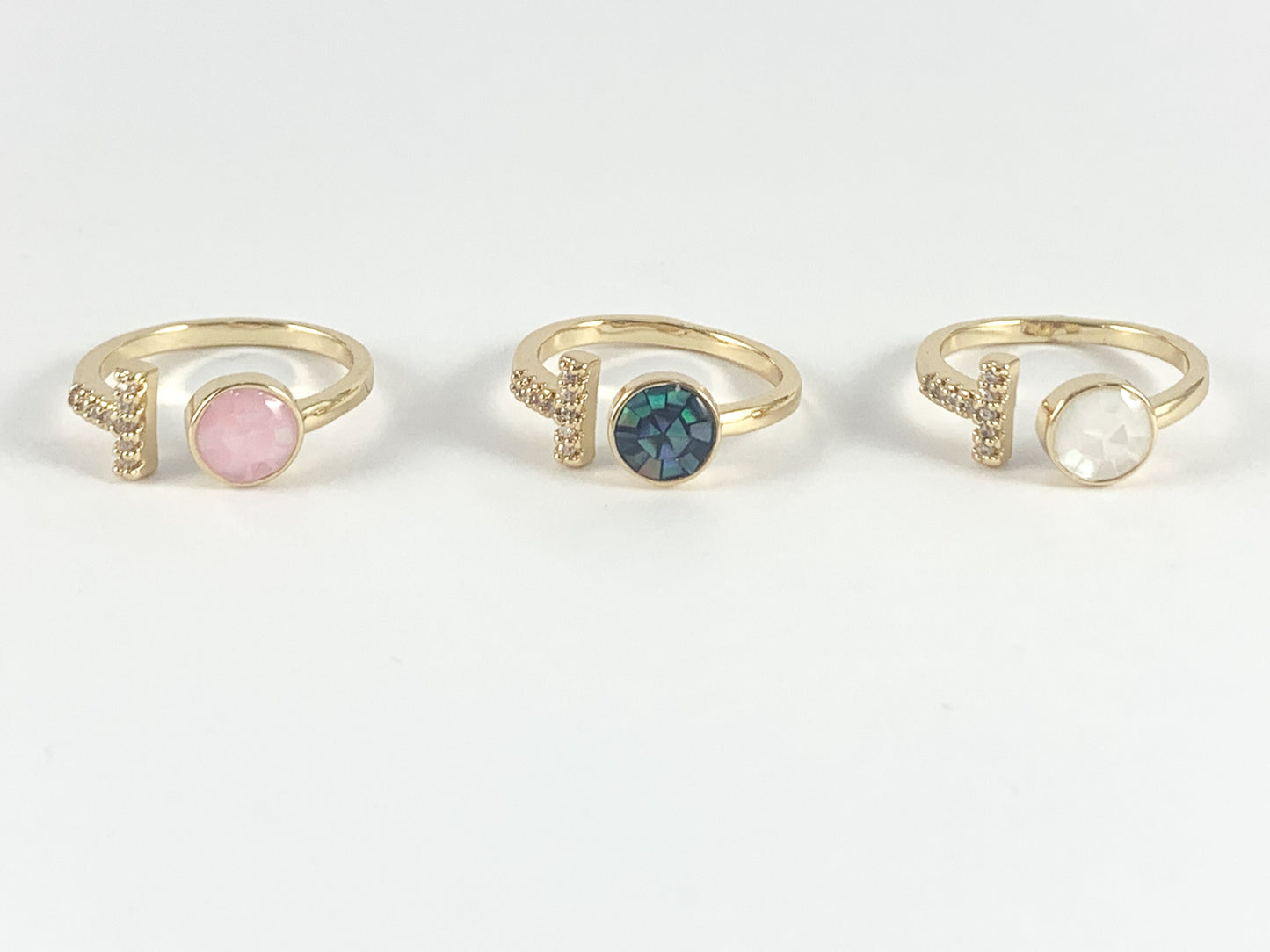 Abalone Shell T shaped Pink White Shell Adjustable Open Front Ring in 18K Real Gold Plated Copper 5 pcs