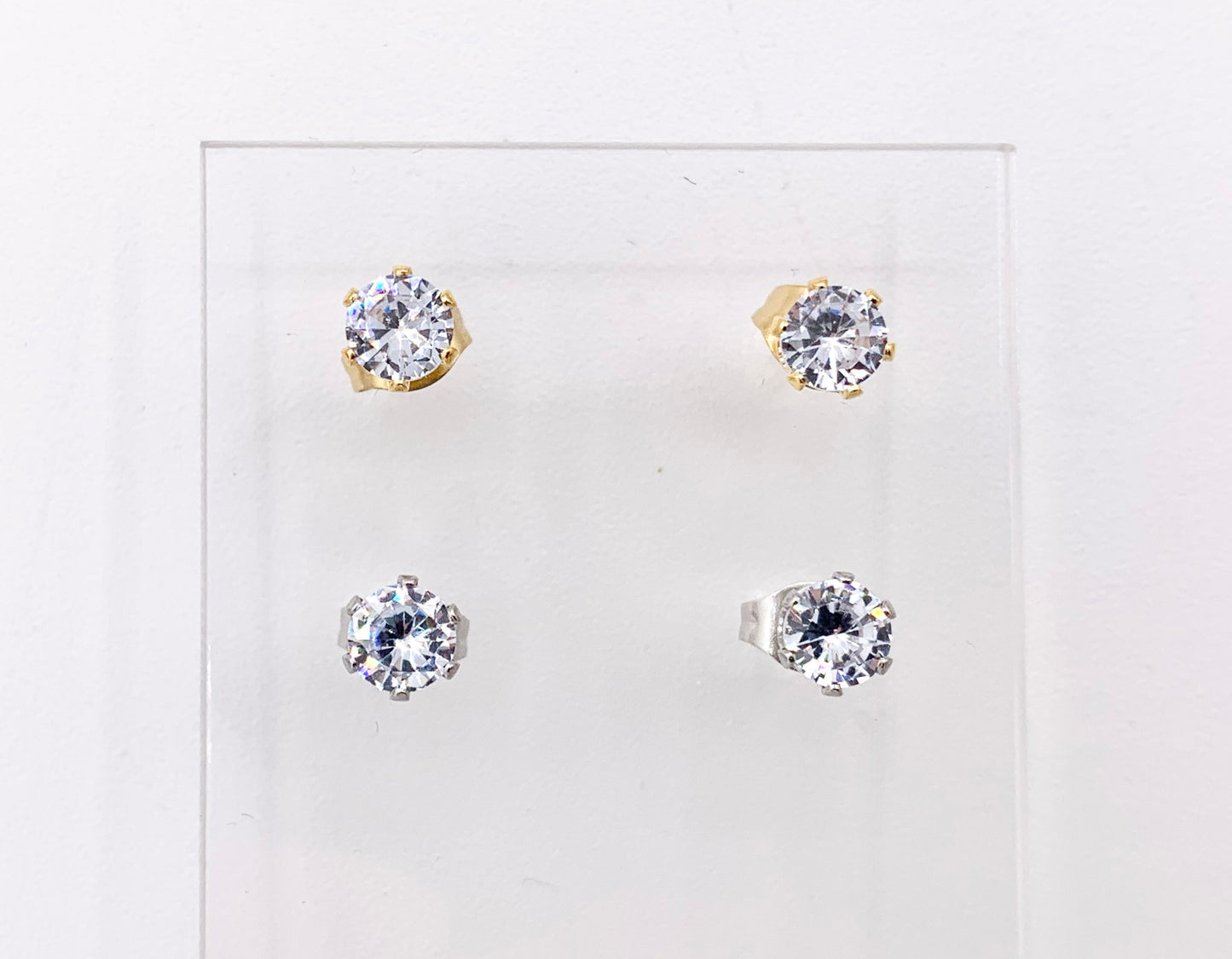 Stainless Steel Heart Round Solitaire Earring Studs in 18K Gold/Silver plated Stainless Steel 5 pairs