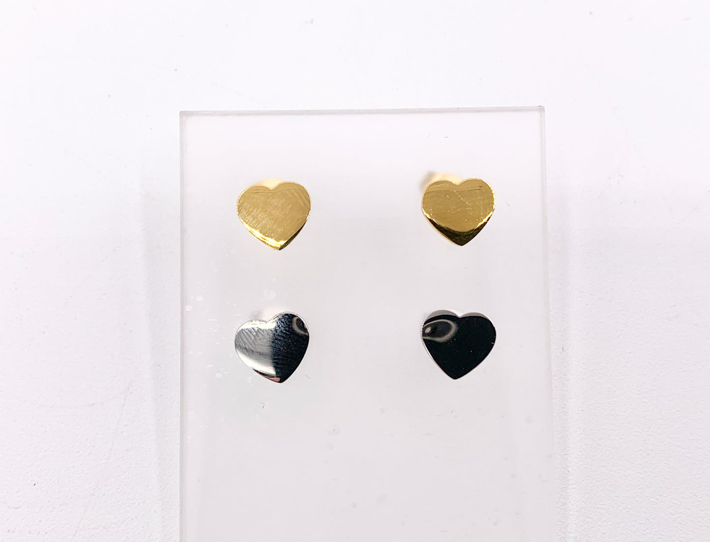 Stainless Steel Heart Round Solitaire Earring Studs in 18K Gold/Silver plated Stainless Steel 5 pairs