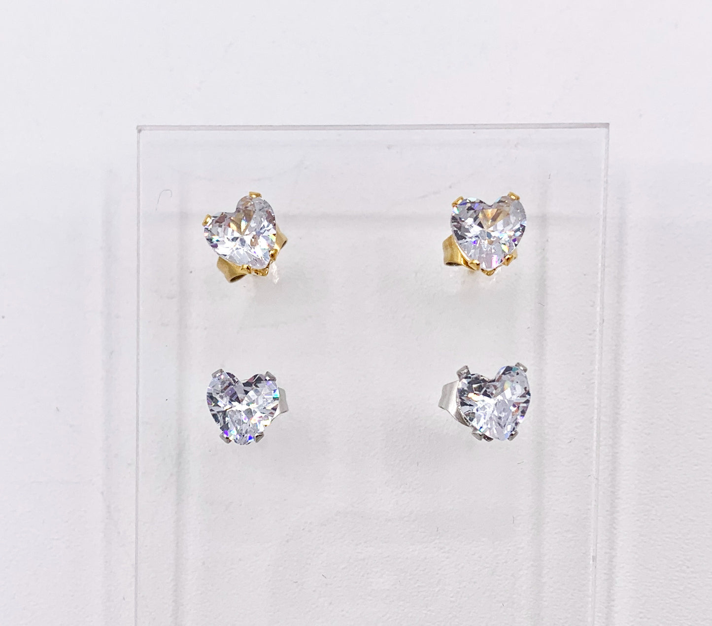 Stainless Steel Heart Round Solitaire Earring Studs in 18K Gold/Silver plated Stainless Steel 5 pairs
