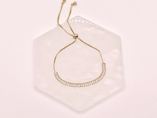 Dainty Baguette Cut CZ Pave Rhinestone Box Chain Dainty Slide Adjustable Bracelets 4 pcs