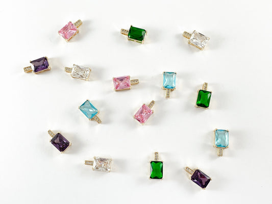 18K Gold Plated CZ Pave Purple Green Clear Pink Blue Rectangle Mini Tiny Baguette Rhinestone Charms Over Copper 6pcs