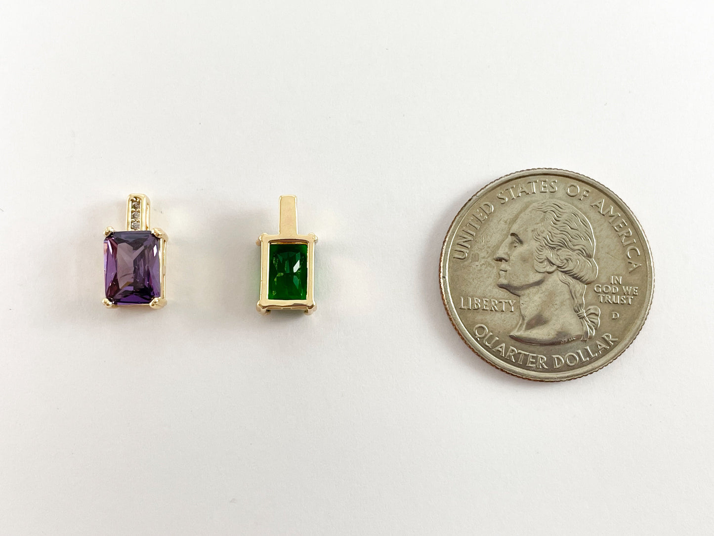 18K Gold Plated CZ Pave Purple Green Clear Pink Blue Rectangle Mini Tiny Baguette Rhinestone Charms Over Copper 6pcs