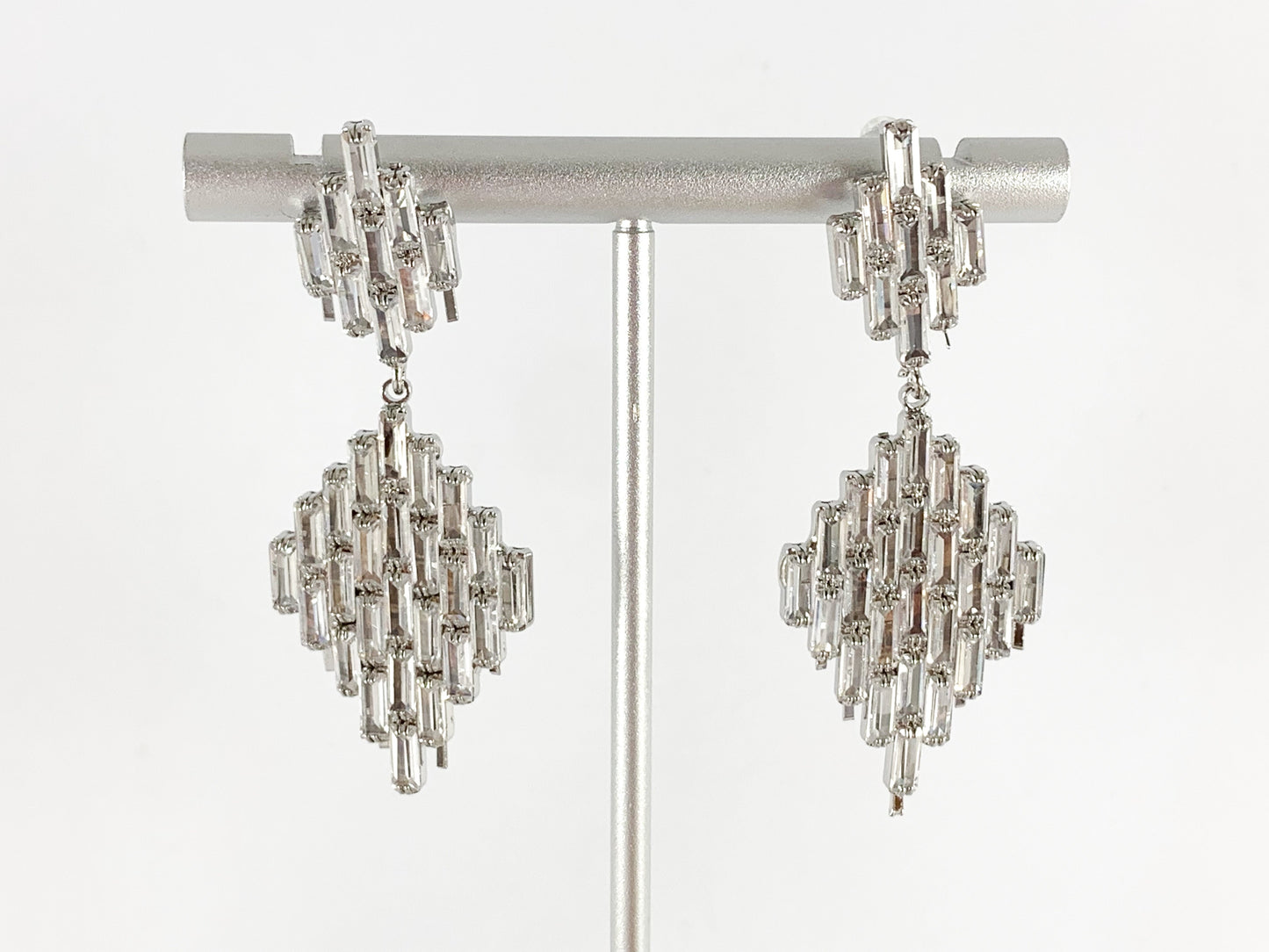Statement Earrings Bling Baguette Diamond Shape Earrings in Real 18K Gold or Silver Plating over Copper 1 pair