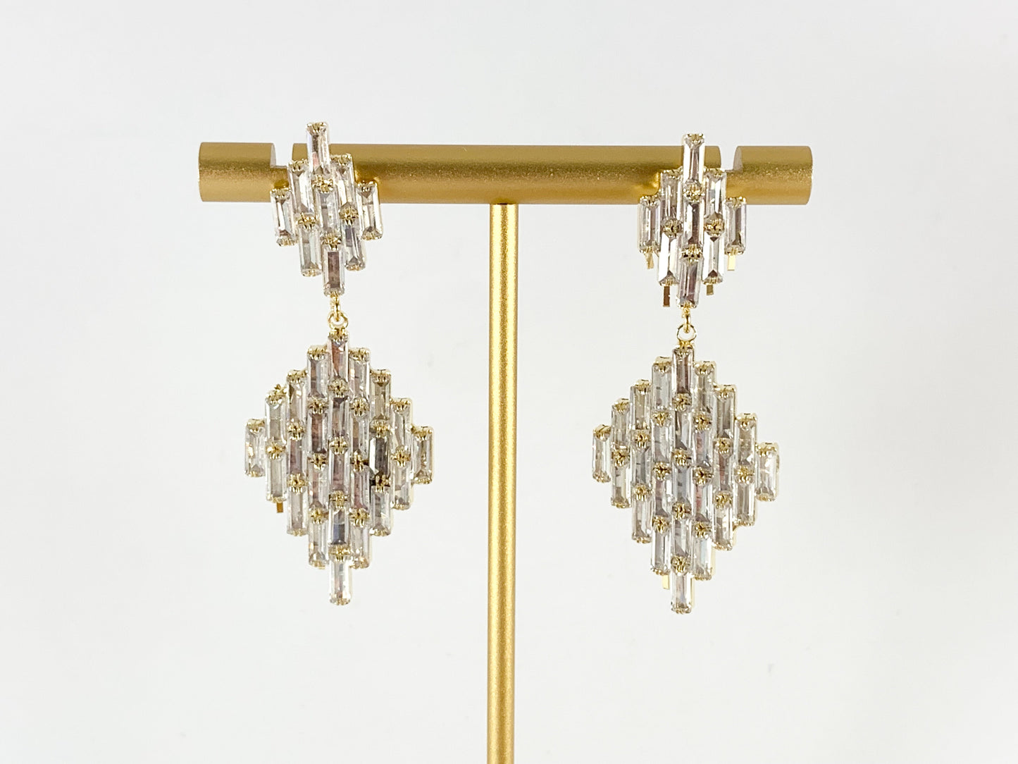 Statement Earrings Bling Baguette Diamond Shape Earrings in Real 18K Gold or Silver Plating over Copper 1 pair